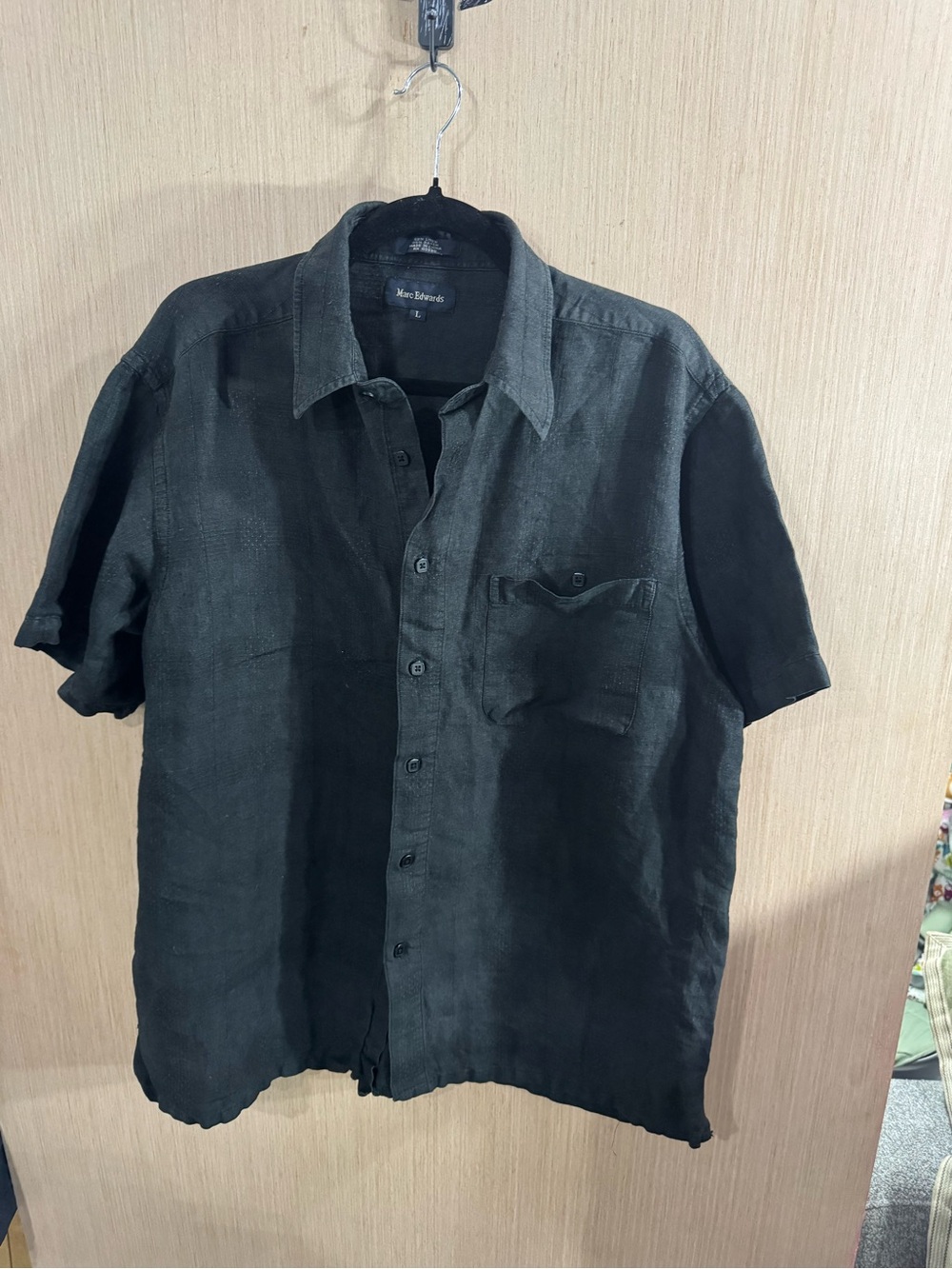 Marc Edward’s Linen Blend Black Short-Sleeve Button-Up Shirt Size Large